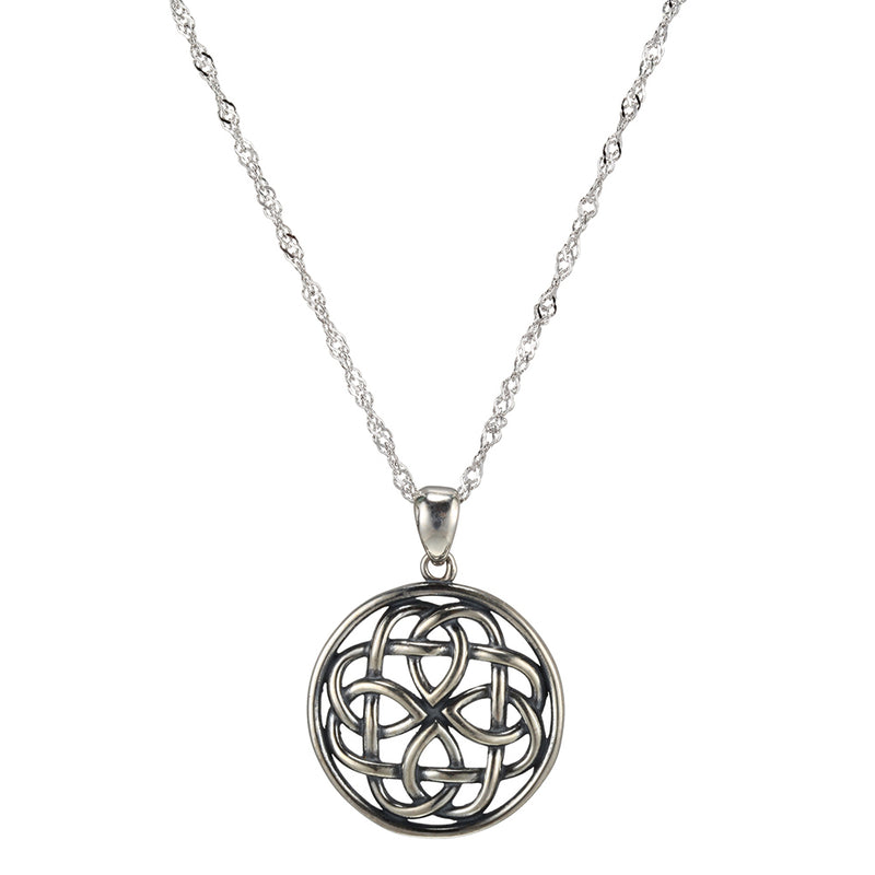 .925 Sterling Silver Oxidized Celtic Knot Medallion Pendant Necklace, 18"