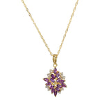 18K Yellow Gold-Plated 925 Sterling Silver Amethyst February Birthstone Diamond-Accented Cluster Pendant Necklace, 18"