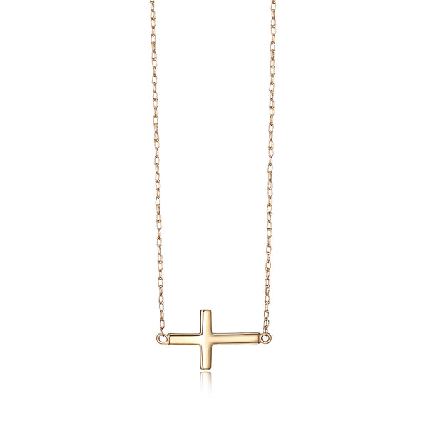 10k Yellow Gold 18" Sideways Cross Necklace
