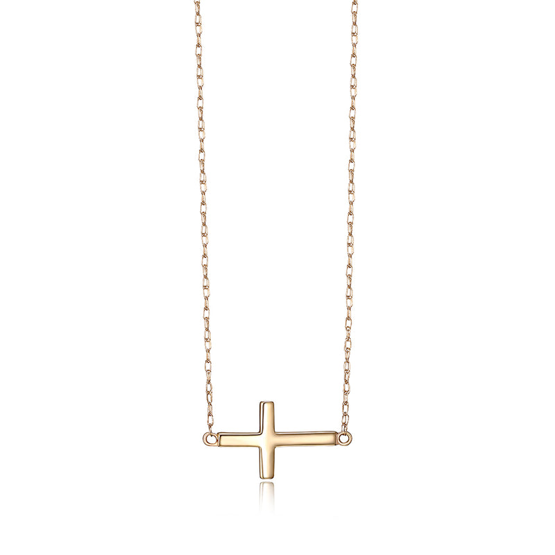 10k Yellow Gold 18" Sideways Cross Necklace