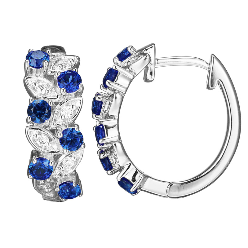 Luxlab Diamonds Sterling Silver Created Sapphire and Diamond (1/8 ct. t.w.) Hoop Earrings