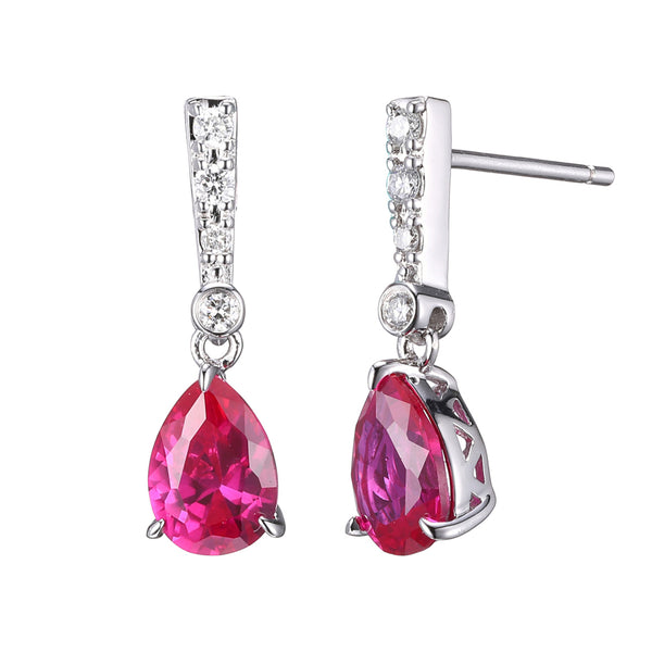 Luxlab Diamonds Sterling Silver Created Ruby and Diamond (1/10 ct. t.w) Drop Earrings