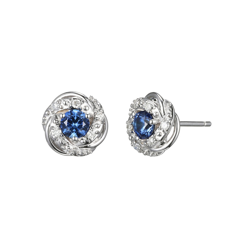 Luxlab Diamonds Sterling Silver Created Sapphire and Diamond (1/8 ct. t.w.) Swirl Knot Earrings