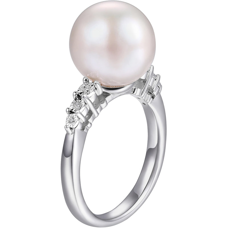 Maralux Sterling Silver White Cultured Pearl Diamond , Size 7