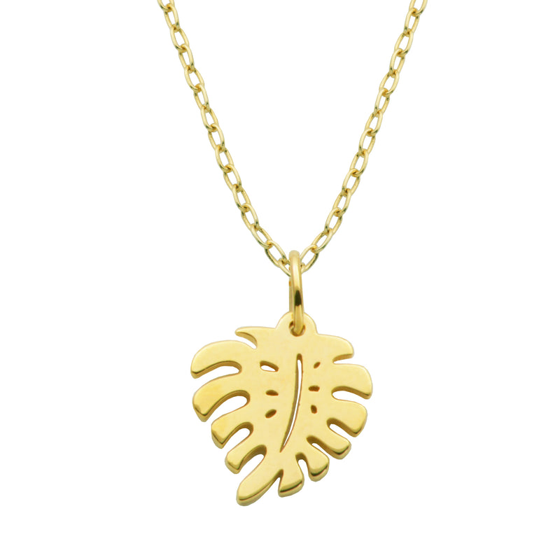Honey Bijoux Sterling Silver Yellow Gold Plated Tropical Leaf , 16" + 2" extension