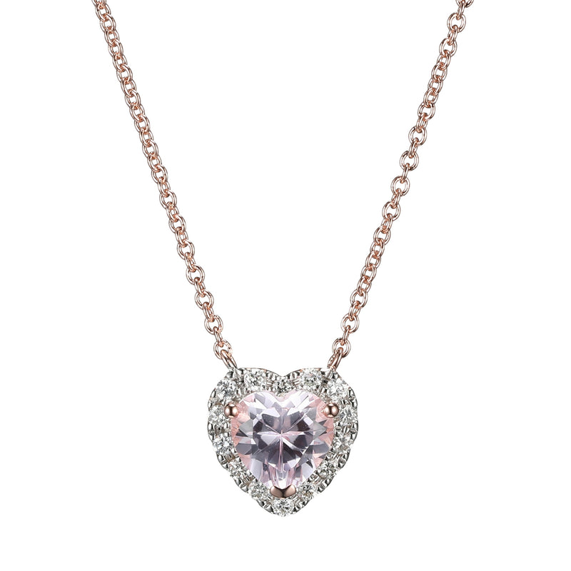 Luxlab Diamonds Sterling Silver Created Pink Sapphire and Diamond (1/8 ct. t.w.) Halo Heart Necklace
