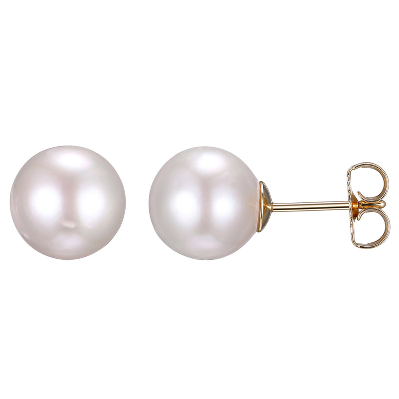 Maralux 18K Yellow Gold Plated Sterling Silver White Cultured Pearl Solitaire Stud Ears