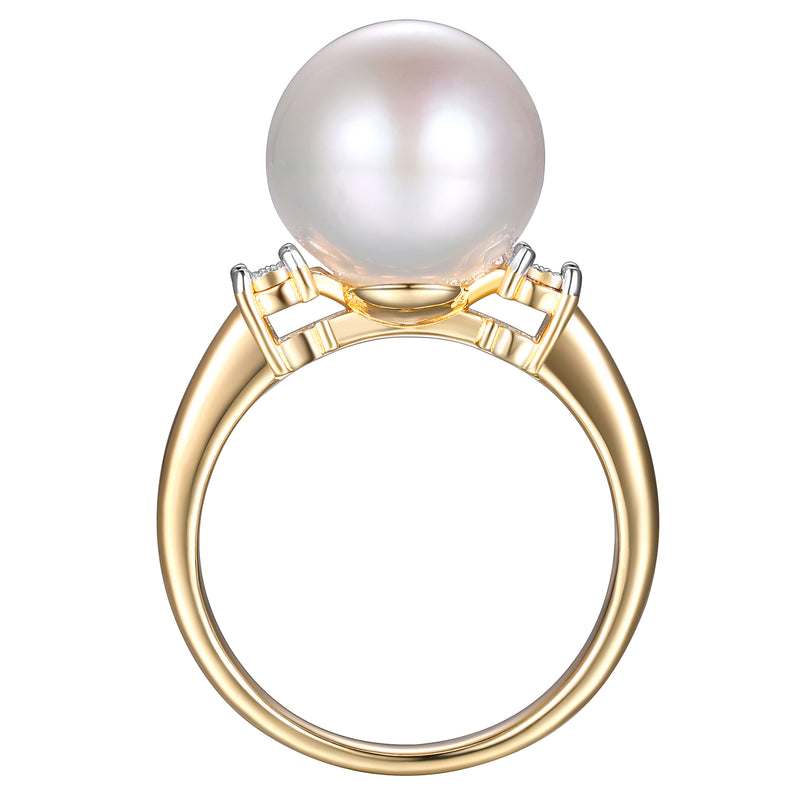 Maralux 18K Yellow Gold Plated Sterling Silver White Cultured Pearl Diamond , Size 7