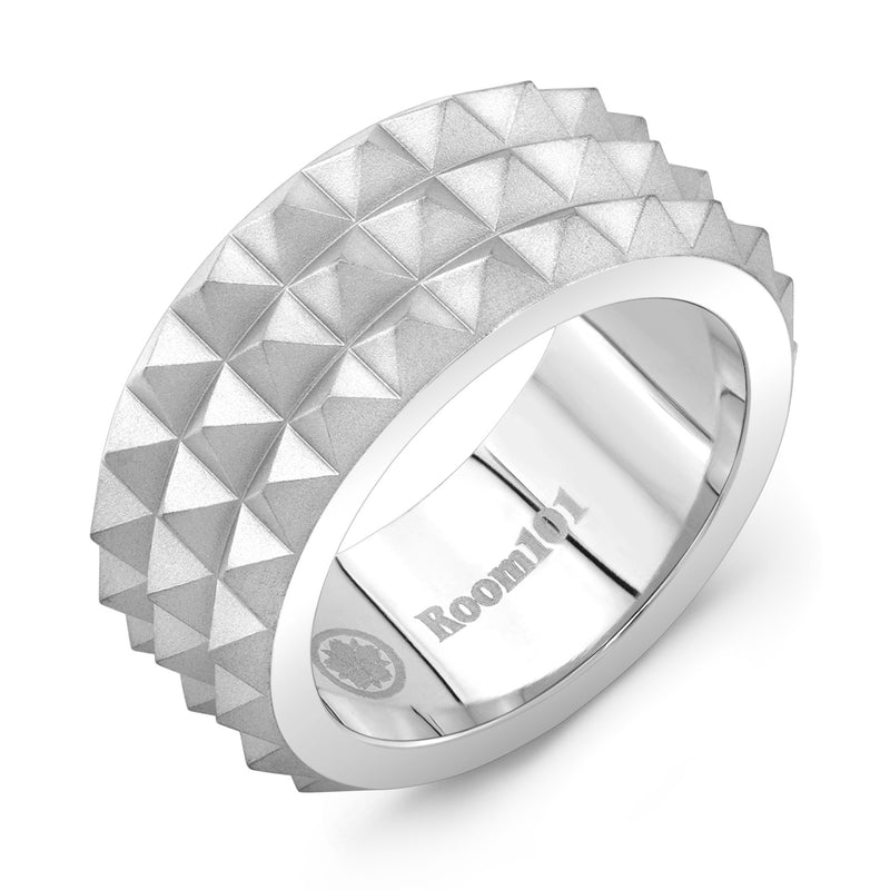 Room101 Matte Finish Stainless Steel 10mm Mens Spike Ring, Size 11