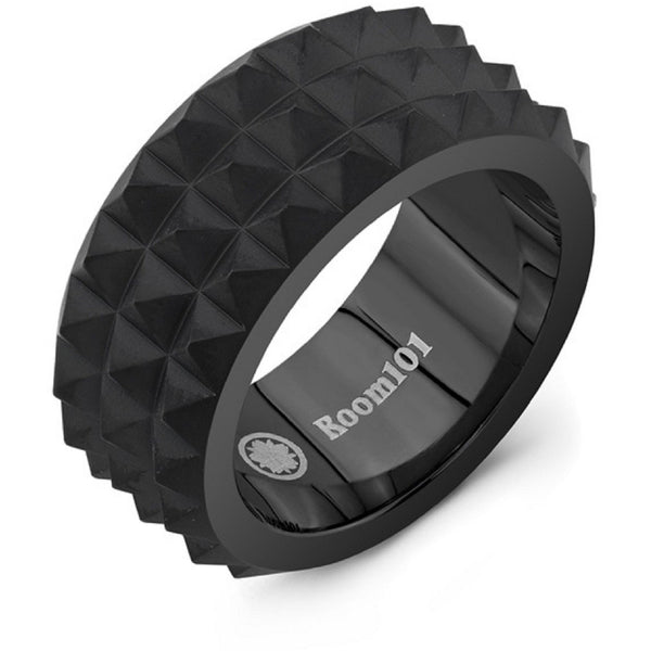 Room101 Stainless Steel with Black PVD 10mm Mens Spike Ring, Size 9