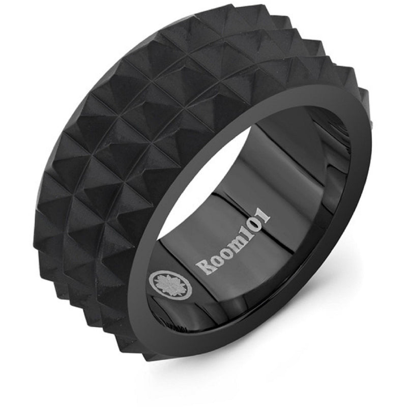 Room101 Stainless Steel with Black PVD 10mm Mens Spike Ring, Size 12