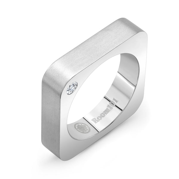 Room101 Matte Finish Stainless Steel with Cubic Zirconia 6mm Mens Square Ring, Size 12