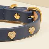 Heart Studded Dog Collar - Navy