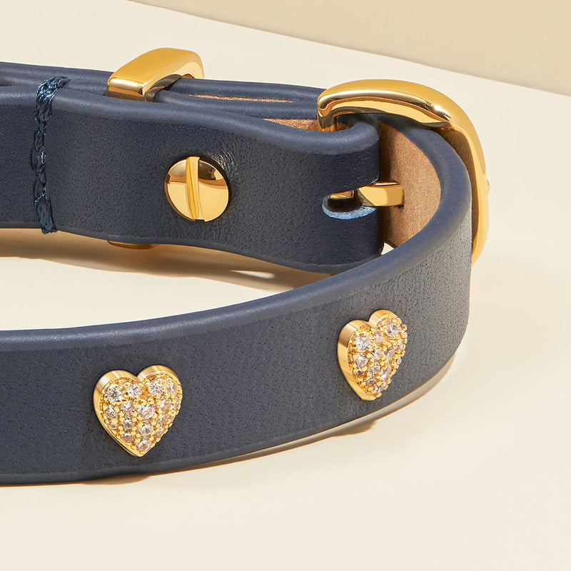 Heart Studded Dog Collar - Navy