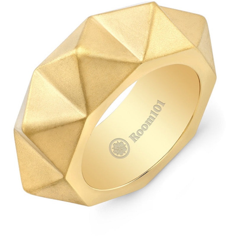 Room101 Gold Plated Stainless Steel 9mm Mens Punk Rock Ring - Size 11